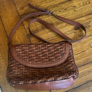 Vintage Leather Woven Crossbody Bag